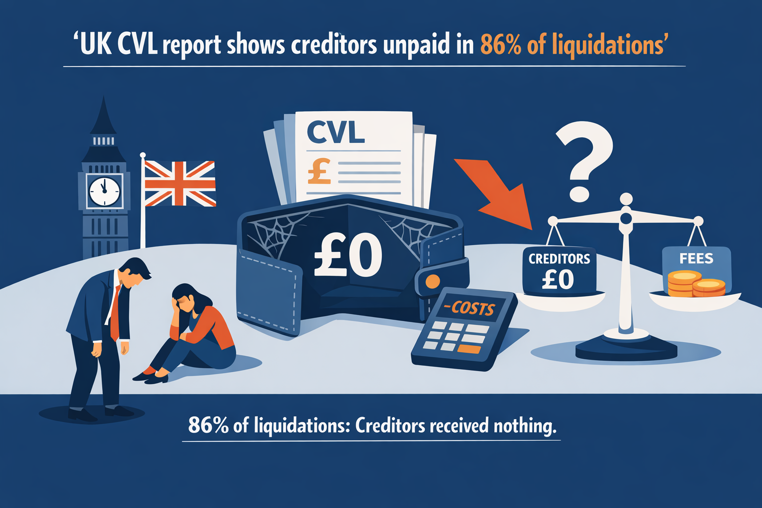 UK CVL report shows creditors unpaid in 86% of liquidations
